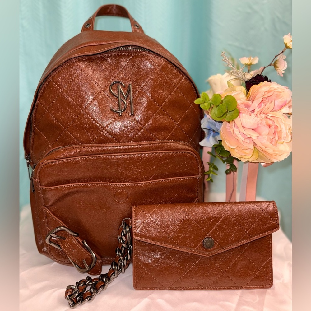 Like New - Steve Madden Quilted Leather Mini Backpack and Wallet Set